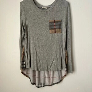 12 pm by Mon Ami Gray Long Sleeve with Plaid Back